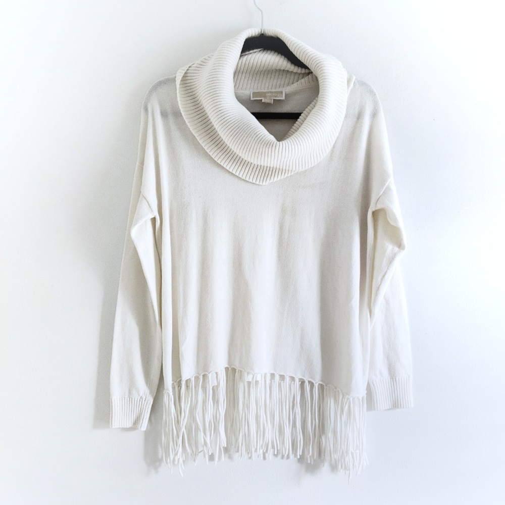 Michael Kors-Light Cream Fringe Cowl Neck Sweater - Picture 5 of 5